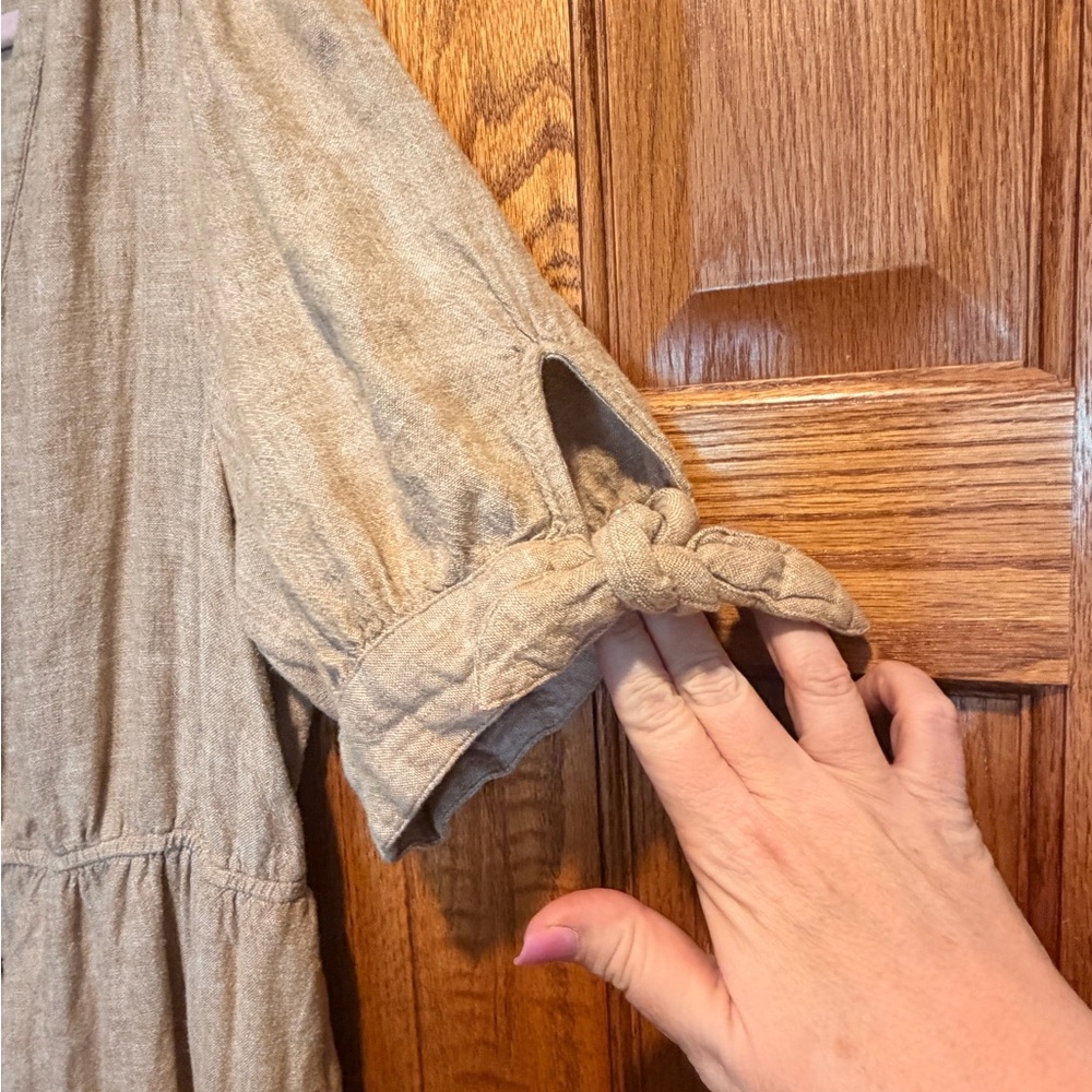 Time and Tru Button-Front Beige Linen Midi Dress - Picture 3 of 6